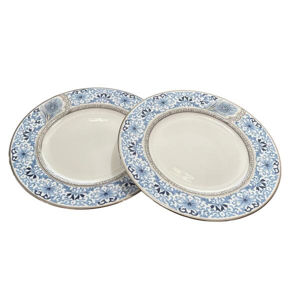 Two Marchesa by Lenox Sapphire Plume Fine Bone China Dinner Plates - Picture 1 of 9